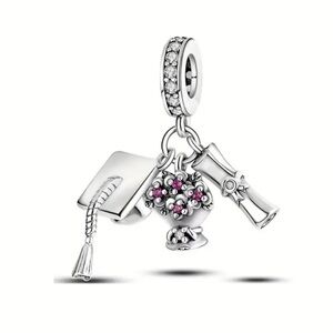 Silver Graduation Charm with Pink Accents
